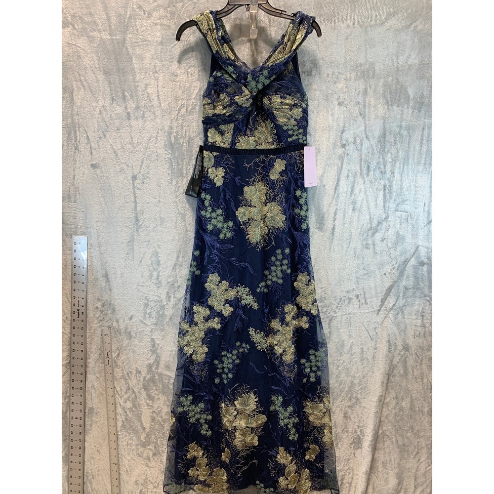 JS Collections Camilla Twist A-Line Gown Navy Jade Floral Embroidered 8619161 2